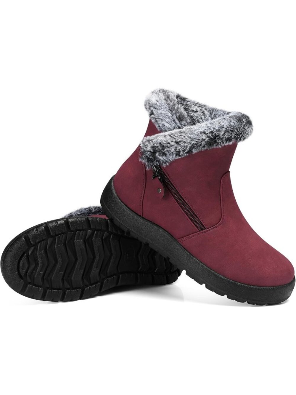 Women's Red Winter Snow Boots Waterproof Ankle Warm Fur Lined Boots Non-Slip